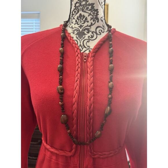 35” NECKLACE VTG Wood Beads, Orange/Red and brown - Picture 1 of 4